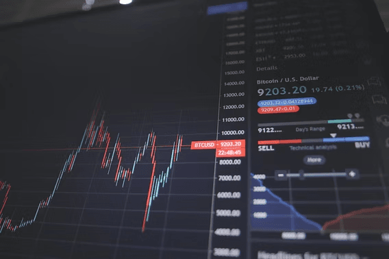 A close-up of financial market charts on a trading screen