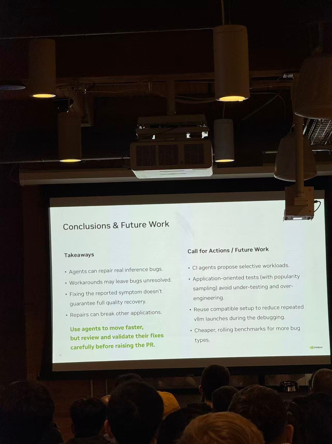 InferCheck conclusions slide warning that agent repairs need review and validation